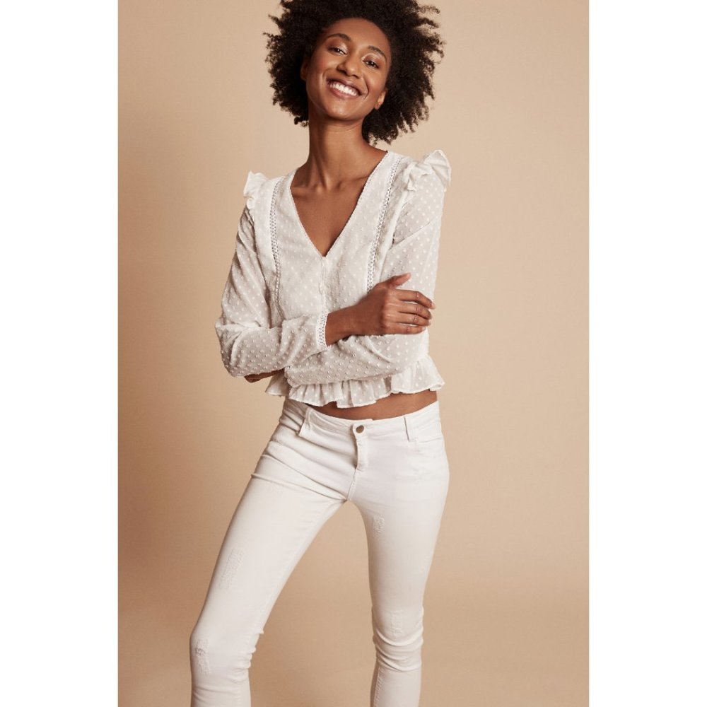 🍋3 for $20🍋 ZARA Sheer Polka Dot Ruffle Blouse Size S